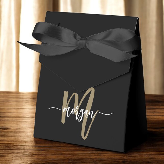Svart Guld Monogram Stylish Modern Presentaskar (Skapare uppladdad)
