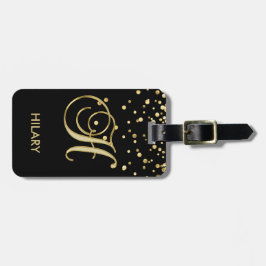 Svart guld- Monogrambrev "H" för elegant med namn Bagagebricka