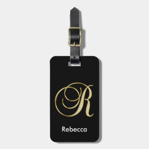 Svart guld- Monogrambrev R för elegant med namn Bagagebricka