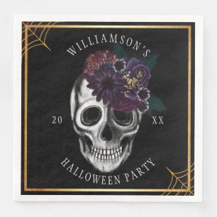 Svart & guld- moody blom- Halloween skalleparty Pappersservett