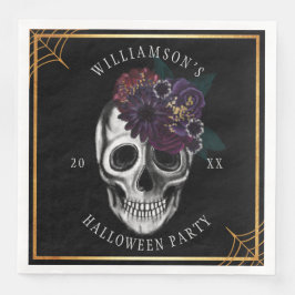 Svart & Guld Moody Blommigt Halloween Skull Party Pappersservett