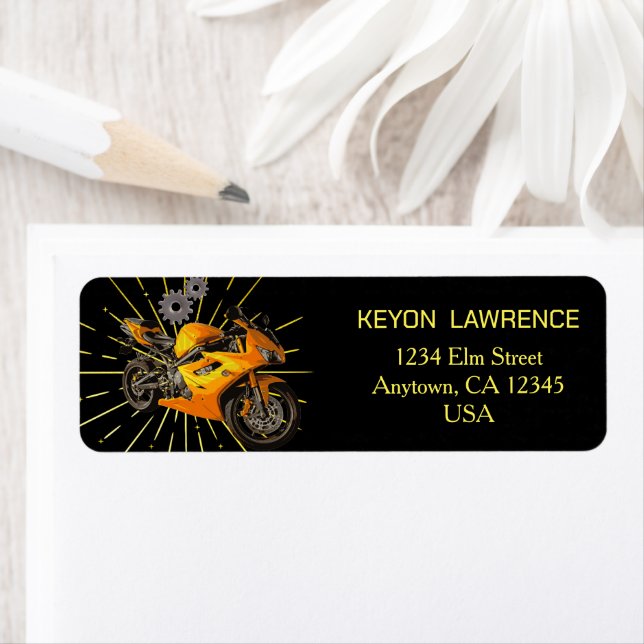 Svart & Guld Motorcykel Motorcykel Cykel Specialde Returadress Etikett (Insitu)