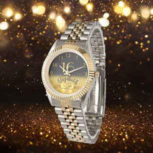 Svart guld namn-elegantens svarta båge på 16 år armbandsur