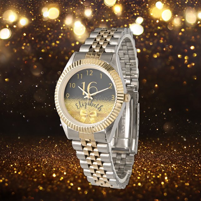 Svart guld namn-elegantens svarta båge på 16 år armbandsur (Skapare uppladdad)