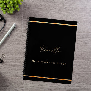 Svart guld namnskrift minimalistisk anteckningsbok