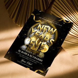 Svart & Guld Nyårsafton Klubbparty Reklamblad