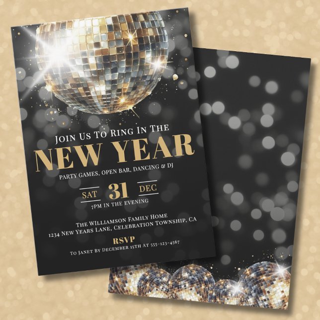 Svart guld nyårsfirande party inbjudningar (Black Gold New Year's Eve Celebration Party Invitation )