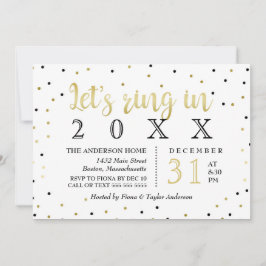 Svart & guld- nytt års för konfettiar party inbjudningar