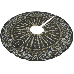 Svart, Guld och diamanter Glitter Julgransmatta Borstad Polyester