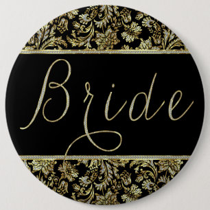Svart, Guld och Faux Glitter-skadestext, Bride Tex Knapp