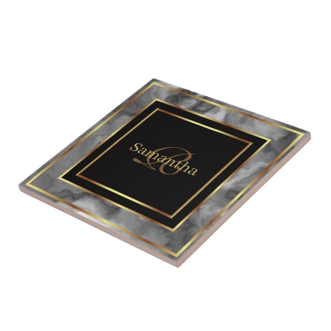 Svart Guld och Grått Geometrisk marmor Kakelplatta (Sidan)