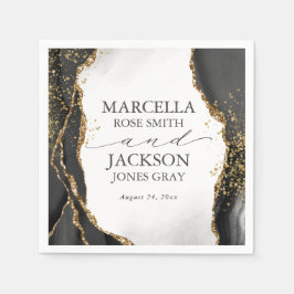 Svart, Guld och Grått Mist Agate-bröllopsinbjudan Pappersservett