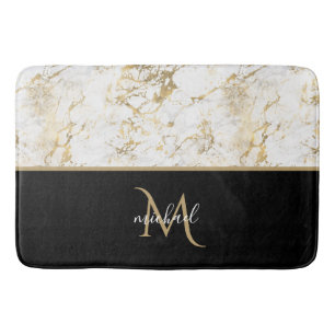 Svart Guld och Marble Monogram Elegant Luxury Badrumsmatta