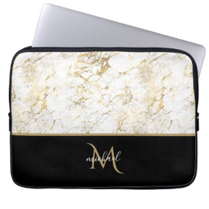 Svart Guld och Marble Monogram Elegant Luxury Laptop Fodral