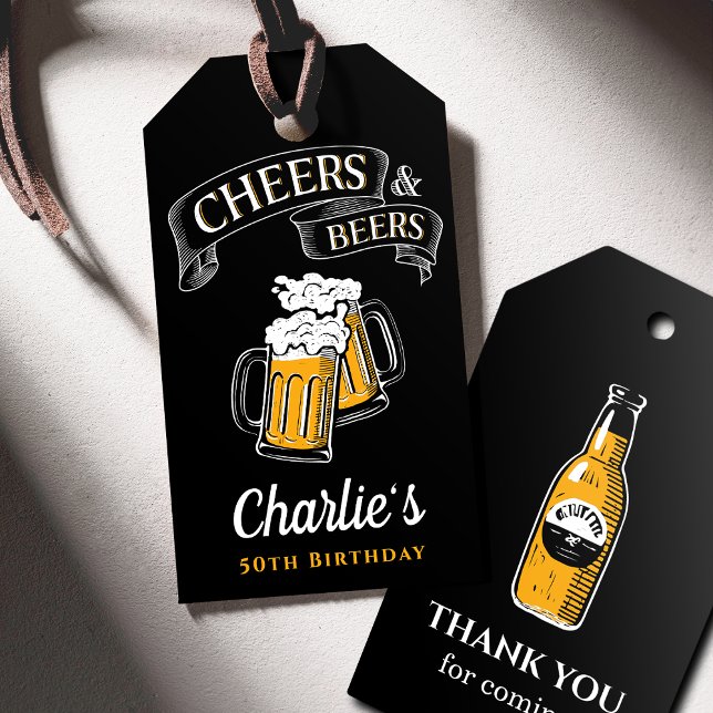 Svart Guld och Öl oavsett ålder Presentetikett (Black Gold Cheers And Beers Any Age Birthday Gift Tags)