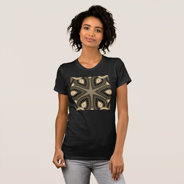 Svart, Guld och taupe Tribal Tee-Shirt T Shirt (Hel framsida)