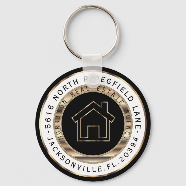 Svart, Guld och vitt hem - Realtor Keychain Nyckelring (Framsida)