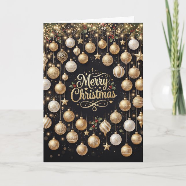 Svart Guld Ornament Glad Jul Kort (Framsida)