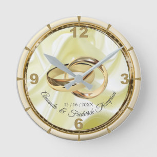 Svart &Guld på Champagne Silke Bröllop Gift Clock Rund Klocka