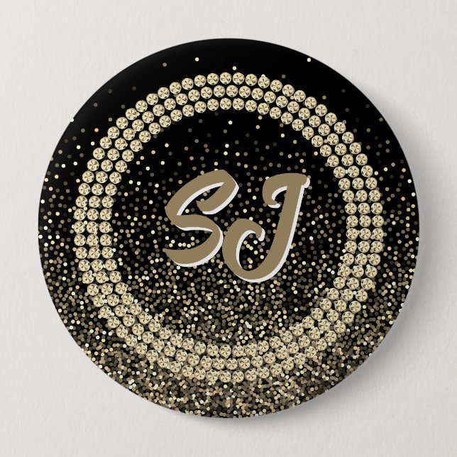 Svart & Guld Pageantknapp Lyx Monogram Knapp (Framsida)