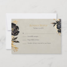 Svart & Guld Peony Bröllops RSVP-kort