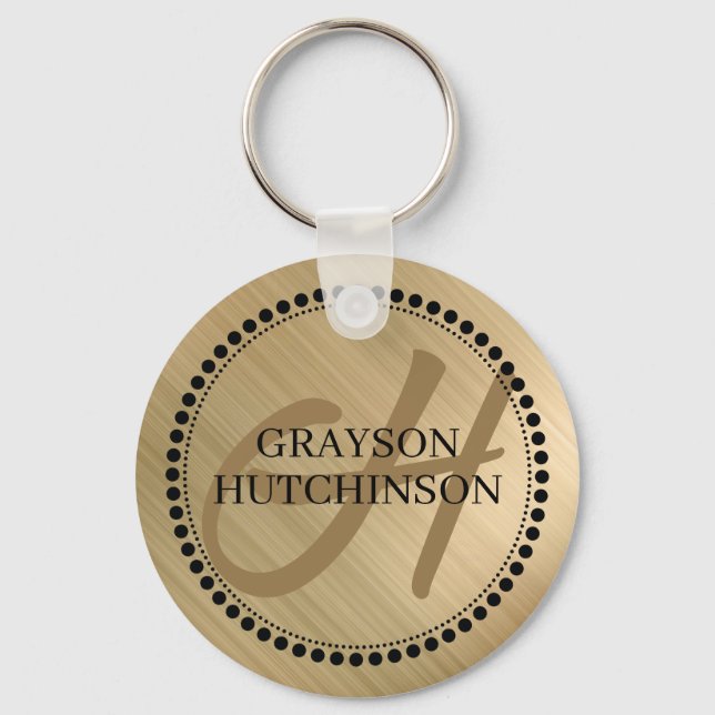 Svart Guld Personligt Monogramnamn Nyckelring (Framsida)