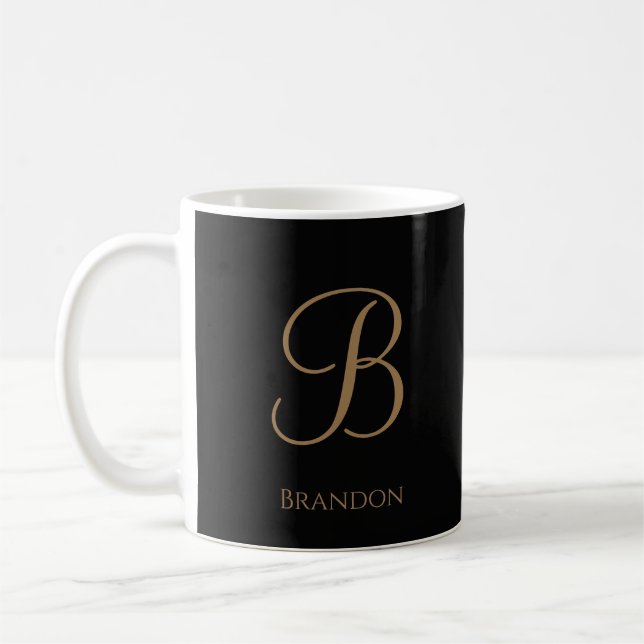 Svart Guld Personligt Namn och Monogram Kaffemugg (Vänster)