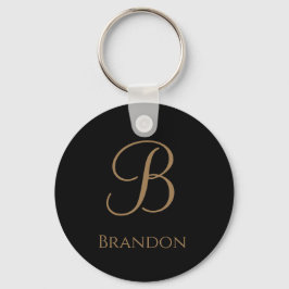 Svart Guld Personligt Namn och Monogram Nyckelring
