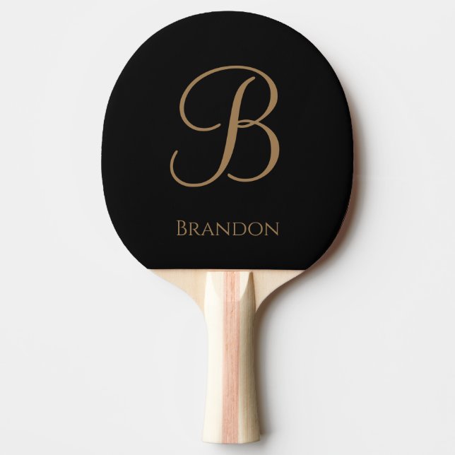 Svart Guld Personligt Namn och Monogram Pingisracket (Framsidan)