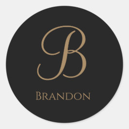Svart Guld Personligt Namn och Monogram Runt Klistermärke
