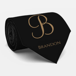 Svart Guld Personligt Namn och Monogram Slips