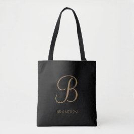 Svart Guld Personligt Namn och Monogram Tygkasse