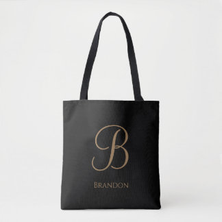 Svart Guld Personligt Namn och Monogram Tygkasse