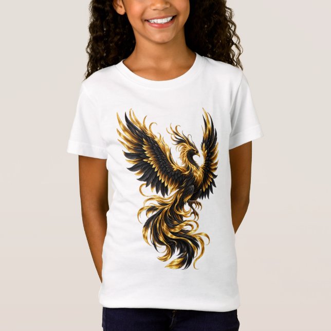 Svart & Guld Phoenix – Lyxig Återfödelse & Kraft T Shirt (Framsida)