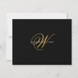 Svart & Guld Platt Brevpapper med Monogram Tack Kort