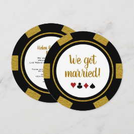 Svart Guld Poker Chip Bröllop Flykt Meddelande Inbjudningar