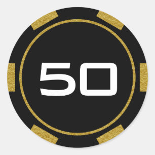 Svart Guld Poker Chip Casino Födelsedagsnummer Runt Klistermärke