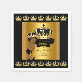 Svart Guld Prins Krona Baby Shower Etnisk Pappersservett