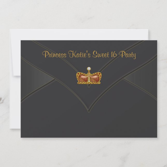Svart Guld Prinsessa Krona Sweet 16 Fest Inbjudningar (Framsida)