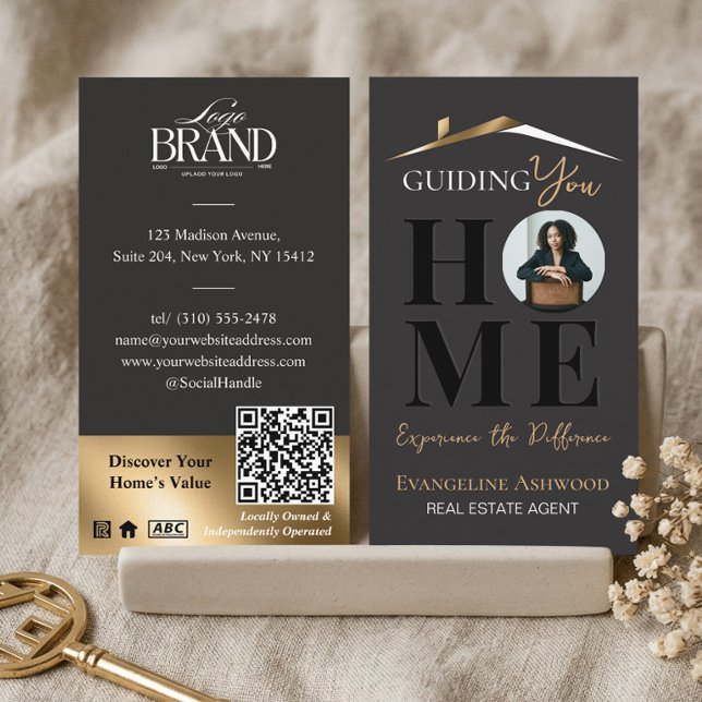 Svart Guld Professionell Fastighetsmäklare QR Visitkort (Black Gold Professional Home Real Estate Agent QR Business Card)
