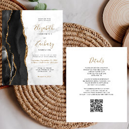 Svart guld QR-kod bröllop Budget Agate Marble
