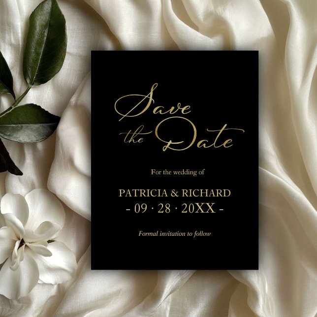 Svart Guld QR-kod Bröllop Spara Datum Vykort (Skapare uppladdad)