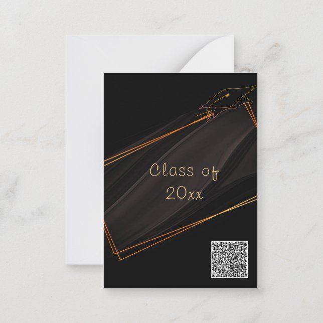 Svart Guld QR-kod Examen Inbjudan Mall (Baksida)