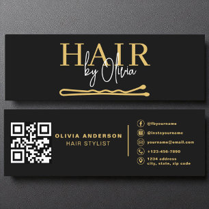 Svart Guld QR-kod, hair Stylist Black Mini Visitkort