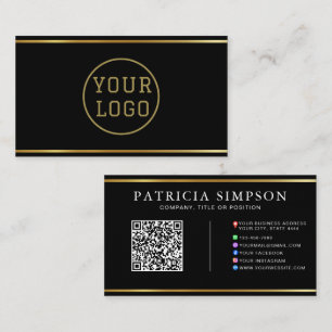 Svart Guld QR-kod Logo och sociala medier-ikoner Visitkort