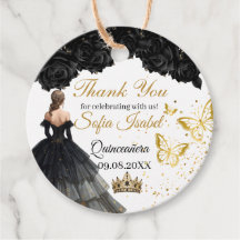 Svart Guld Quinceañera Anpassad Presentetikett