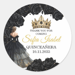 Svart Guld Quinceañera Specialdesignad dekal Runt Klistermärke