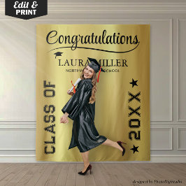 Svart & Guld Redigerbar Fotobakgrund för Examen