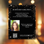 Svart guld-reklam för foto, fyrkantskod flygblad<br><div class="desc">Anpassa och lägga till ditt företag,  namn,  adress,  din text,  ditt foto,  din egen QR-kod till webbplatsen. Svart bakgrund,  vit text. Dekorerad med faux guld glitter-gnistor.</div>