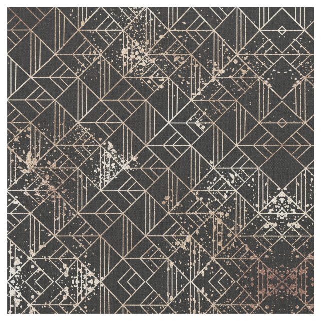 Svart Guld Retro Art Deco Geometric Paint Splatter Tyg (Närbild)